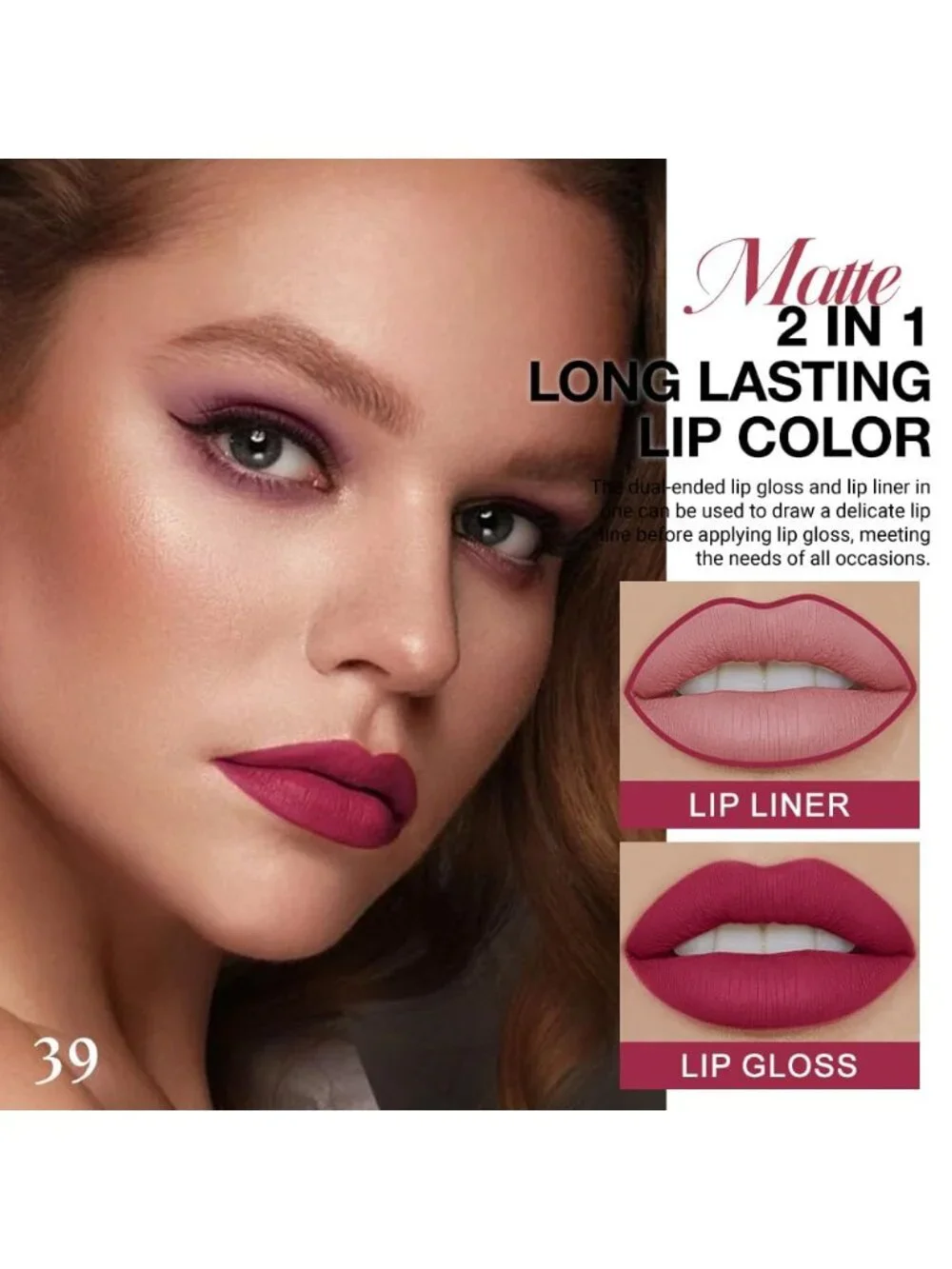 30#-Oxblood Red 2-in-1 Waterproof Long Lasting Double-Ended Liquid Lipstick
